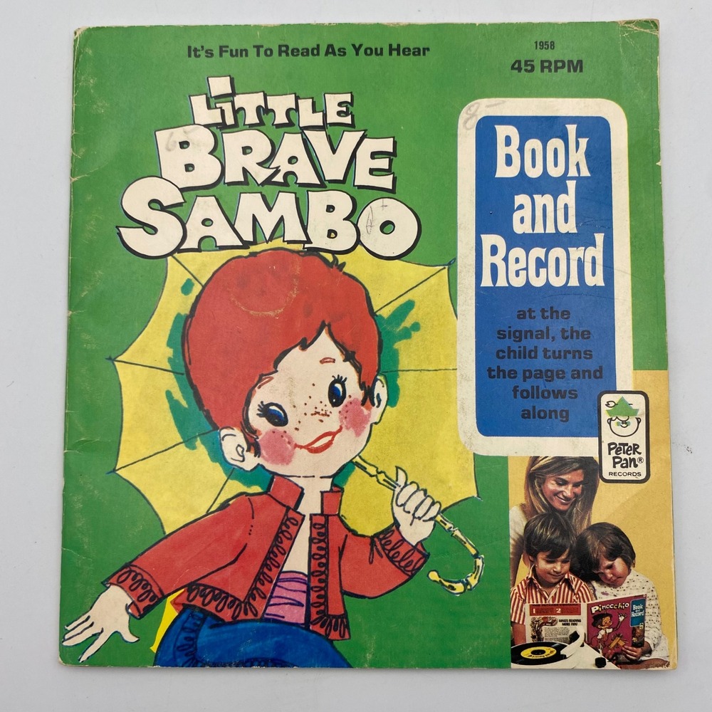 Vintage 1971‎ Peter Pan Records Little Brave Sambo Book and 7 Inch 45 RPM Record